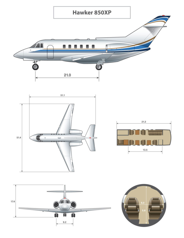 Hawker 850XP cabin specs