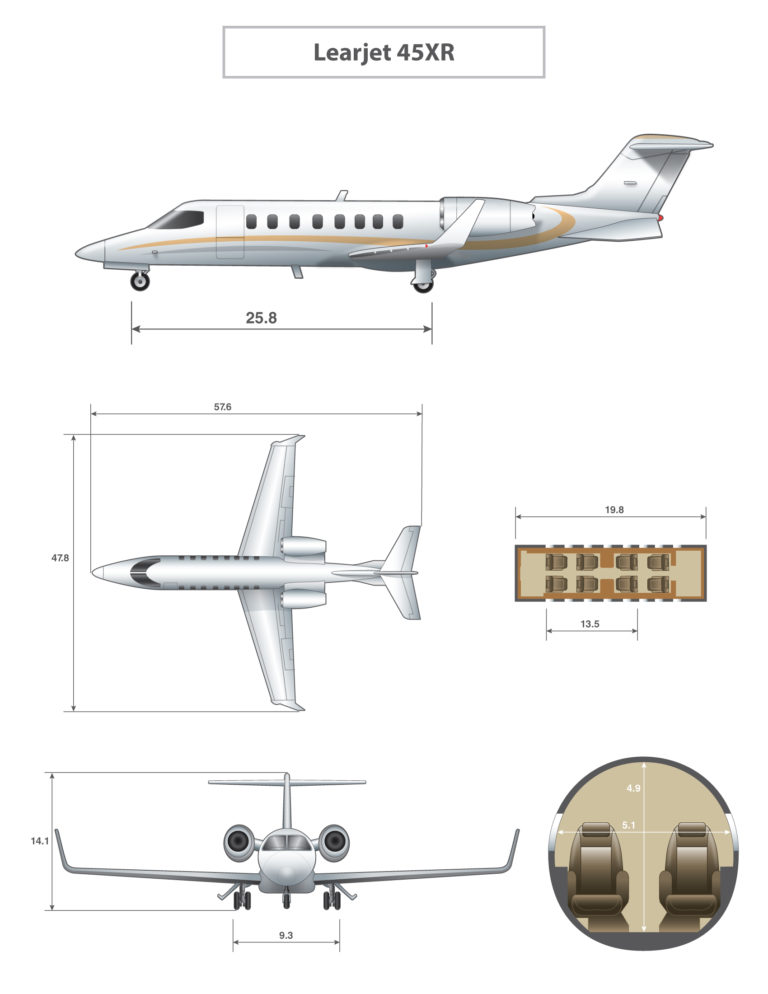 Learjet45XR cabin specs