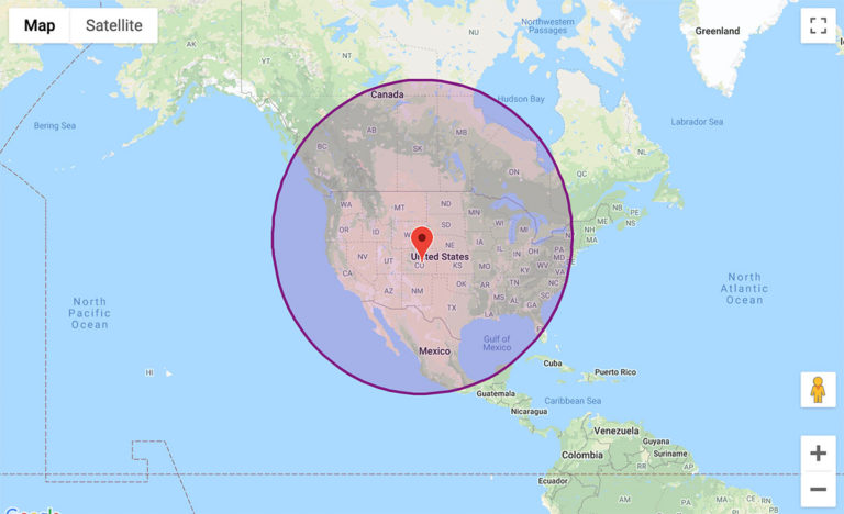 Range map satellite view of the United States pin-pointing Colorado.